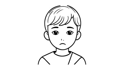 simple sad boy silhouette vector illustration, sad boy shape cartoon face illustration