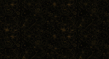 Elegant Gold Pattern: A seamless dark background is adorned with intricate, elegant golden patterns, evoking a sense of luxury, richness, and timeless beauty. 