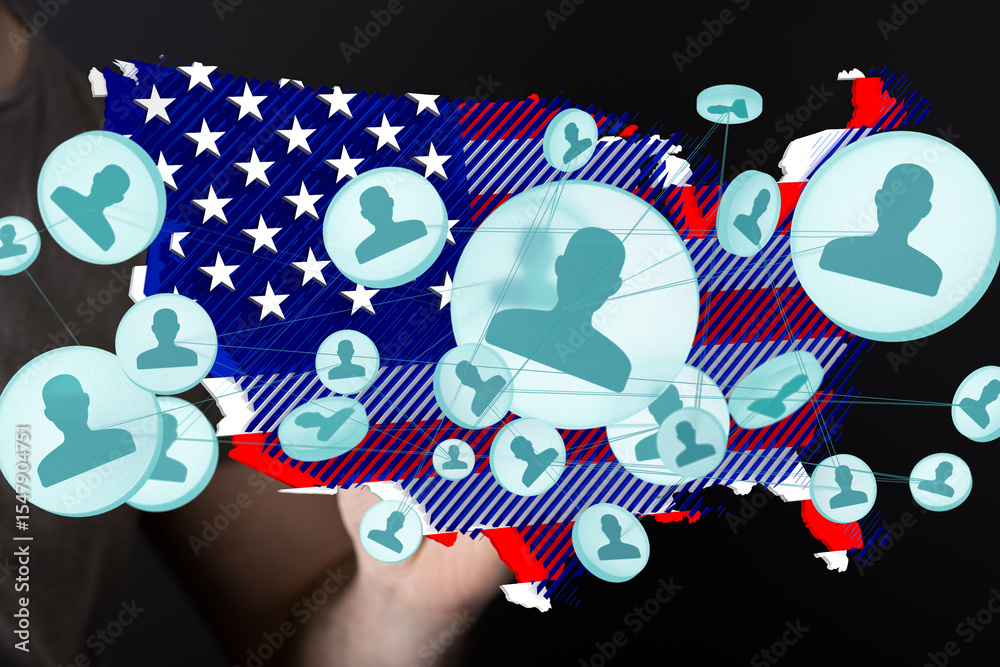 Aufkleber visual representation of social networking and connections within the united states.