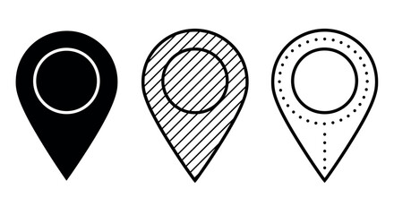 Set of three location pins with different designs and patterns vector illustration