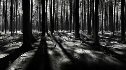 Naklejka premium sunlight forest black and white