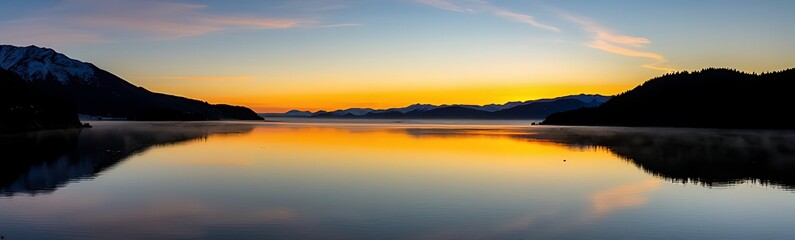 Obraz premium Panorama Beautiful Sunrise Over Lake