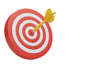 3D Red Target Board with Dart Hitting Bullseye for Business Focus and Goal Achievement Concepts Isolated on Transparent Background