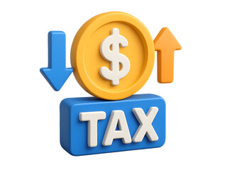 3D Tax Icon with Dollar Coin and Up Down Arrows for Financial and Accounting Concepts Isolated on Transparent Background