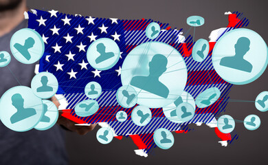 Visual representation of a social network spanning the United States.  Ideal for articles about...