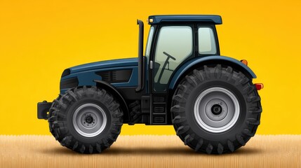 Fototapeta premium Blue tractor parked on a field with golden wheat background presenting agricultural machinery concepts with strong vibrant features emphasizing farming efficiency and mechanization