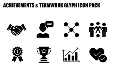 Teamwork and Achievement Glyph Icons. Business/Corporate icons in a white background.