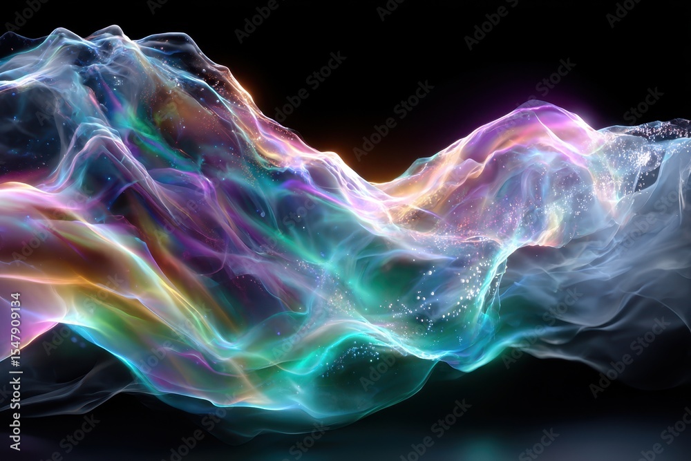Poster colorful abstract waves create a mesmerizing display of light and movement in a dark setting