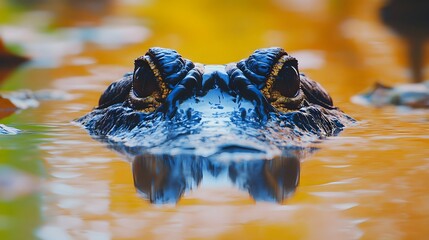 Alligator, Crocodile, Reptile, Alligator Eyes in Golden Water