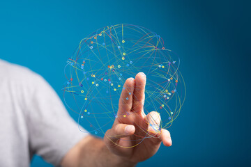 Hand interacting with a digital network.  Concept for technology, connection, and global...