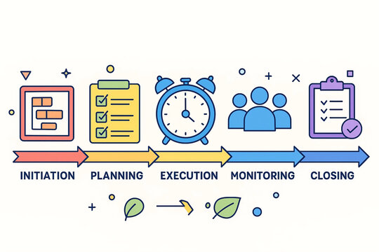 Project Management Lifecycle Planning Execution Monitoring Controlling Phases Illustration