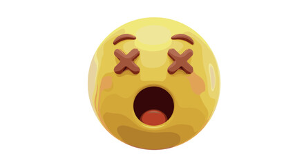 Fototapeta premium Yellow emoji with crossed eyes and open mouth in shocked expression vector illustration