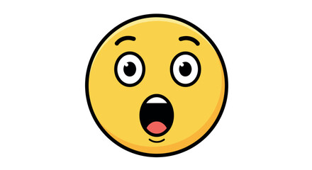 Fototapeta premium Surprised emoji face - yellow circular expression icon with wide eyes and open mouth vector illustration