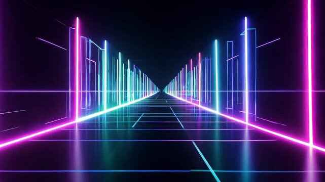 Neon pathway with glowing lines in futuristic digital design  