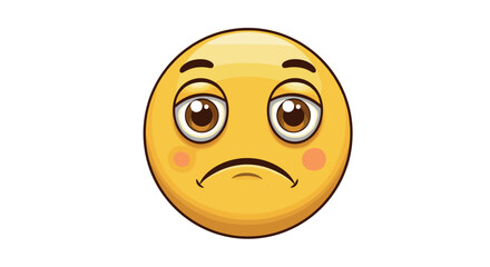 Fototapeta premium Sad emoji with droopy eyes and frown expression on white background vector illustration