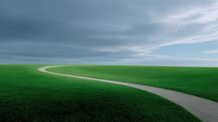 Obraz premium Minimalist path in wide green field, peaceful contrast