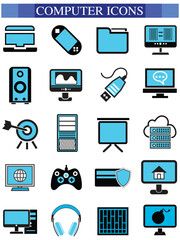 Computer icon set, computer, network, website, server, web design, monitor, tablet and laptop icons vector collection.