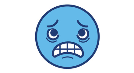Obraz premium Blue worried face emoji with fearful expression vector illustration