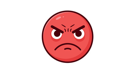 Obraz premium Angry red emoji face with frown and furrowed brows vector illustration