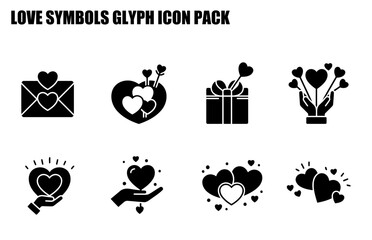 Love symbols glyph icon pack. Various love symbols in a set, suitable for website design or print.
