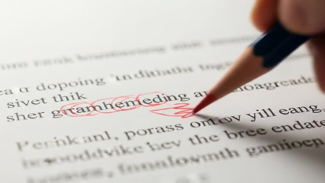 Hand editing document with red marks close up editorial correction process