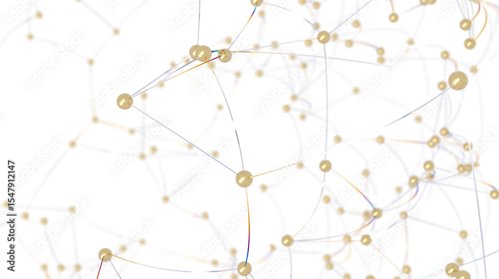 Aufkleber Stock photo of an abstract network with golden nodes and connections. Perfect for technology, connection, and networking concepts.