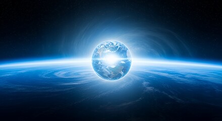 Earth Globe View From Space with Bright Blue Glow and Atmosphere