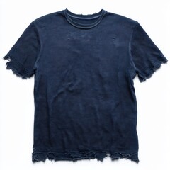 Faded and Ripped Blue T-Shirt on White Background