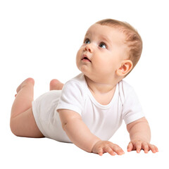 Playful Baby Lying on Tummy and Looking Up, Transparent PNG