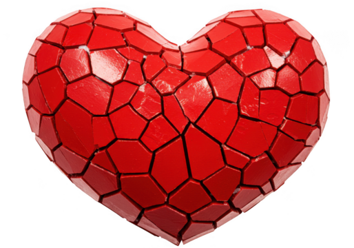 Isolated shattered red heart symbol of love and loss illustration on transparent background