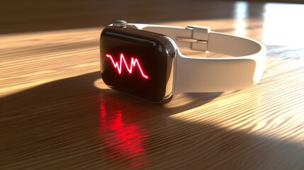 Smartwatch, Smart watch, Wristwatch, Smartwatch displaying heart rate on wooden surface