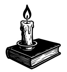 A burning candle and an old book