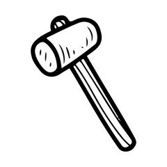 Sledgehammer with wooden handle. Hand drawn doodle vector. Handyman's tool. Heavy hammer. Work in workshop. Illustration line art element.