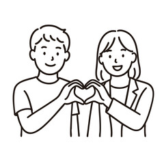 Young couple forming heart gesture, minimal line art illustration
