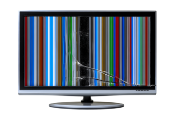 A cracked glass of broken LCD TV display isolated on white. Ai Generated Images