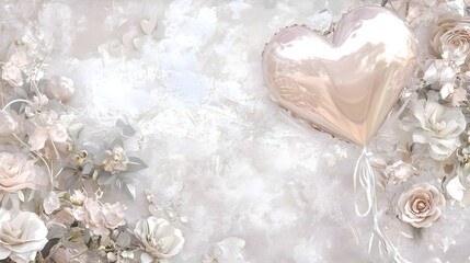 Heart balloon, Blush pink, Flowers, Romantic Blush Pink Heart Balloon and Flowers