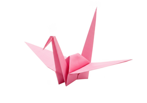 Pink origami crane paper art japanese craft folding decoration on transparent background