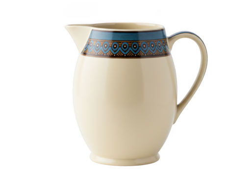 Decorative ceramic pitcher cream color with blue pattern design on transparent background - Powered by Adobe