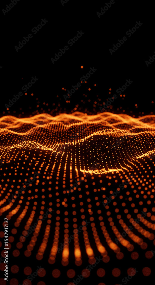 Aufkleber Abstract orange dots forming waves on black background, creating dynamic and energetic visual, suitable for technology or music concepts