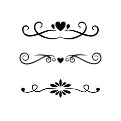 Page Divider And Design Elements. Set of Various Simple Black Divider Design, Assorted Divider Collection Template Vector. Collection of floral dividers elements mega decoration for Calligraphy.
