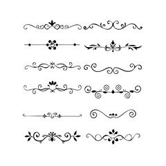 Page Divider And Design Elements. Set of Various Simple Black Divider Design, Assorted Divider Collection Template Vector. Collection of floral dividers elements mega decoration for Calligraphy.
