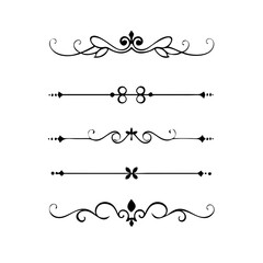 Page Divider And Design Elements. Set of Various Simple Black Divider Design, Assorted Divider Collection Template Vector. Collection of floral dividers elements mega decoration for Calligraphy.
