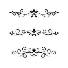 Page Divider And Design Elements. Set of Various Simple Black Divider Design, Assorted Divider Collection Template Vector. Collection of floral dividers elements mega decoration for Calligraphy.
