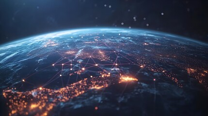 Obraz premium Earth, Globe, World, Global Network Connections, Earth at Night