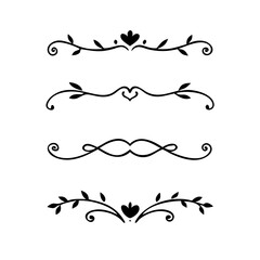 Page Divider And Design Elements. Set of Various Simple Black Divider Design, Assorted Divider Collection Template Vector. Collection of floral dividers elements mega decoration for Calligraphy.

