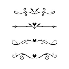 Page Divider And Design Elements. Set of Various Simple Black Divider Design, Assorted Divider Collection Template Vector. Collection of floral dividers elements mega decoration for Calligraphy.
