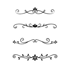 Page Divider And Design Elements. Set of Various Simple Black Divider Design, Assorted Divider Collection Template Vector. Collection of floral dividers elements mega decoration for Calligraphy.

