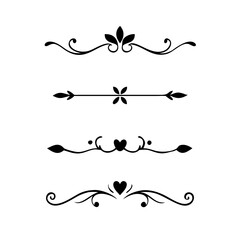 Page Divider And Design Elements. Set of Various Simple Black Divider Design, Assorted Divider Collection Template Vector. Collection of floral dividers elements mega decoration for Calligraphy.
