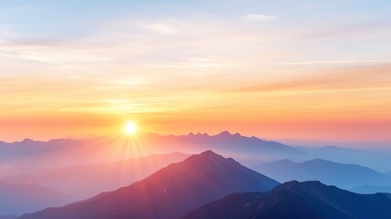 Fototapeta premium A breathtaking view of mountains at sunrise, showcasing vibrant colors in the sky and creating a peaceful, serene atmosphere.