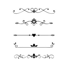 Page Divider And Design Elements. Set of Various Simple Black Divider Design, Assorted Divider Collection Template Vector. Collection of floral dividers elements mega decoration for Calligraphy.
